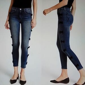 Anthropologie Mcguire High Waisted Blue Jeans with Black Bows